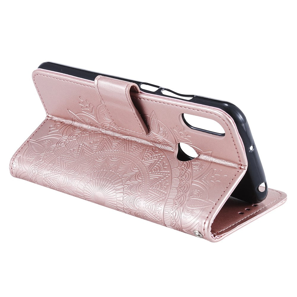 Imprint Mandala Flower Stand Wallet Leather Case for Huawei Y6 (2019, with Fingerprint Sensor)