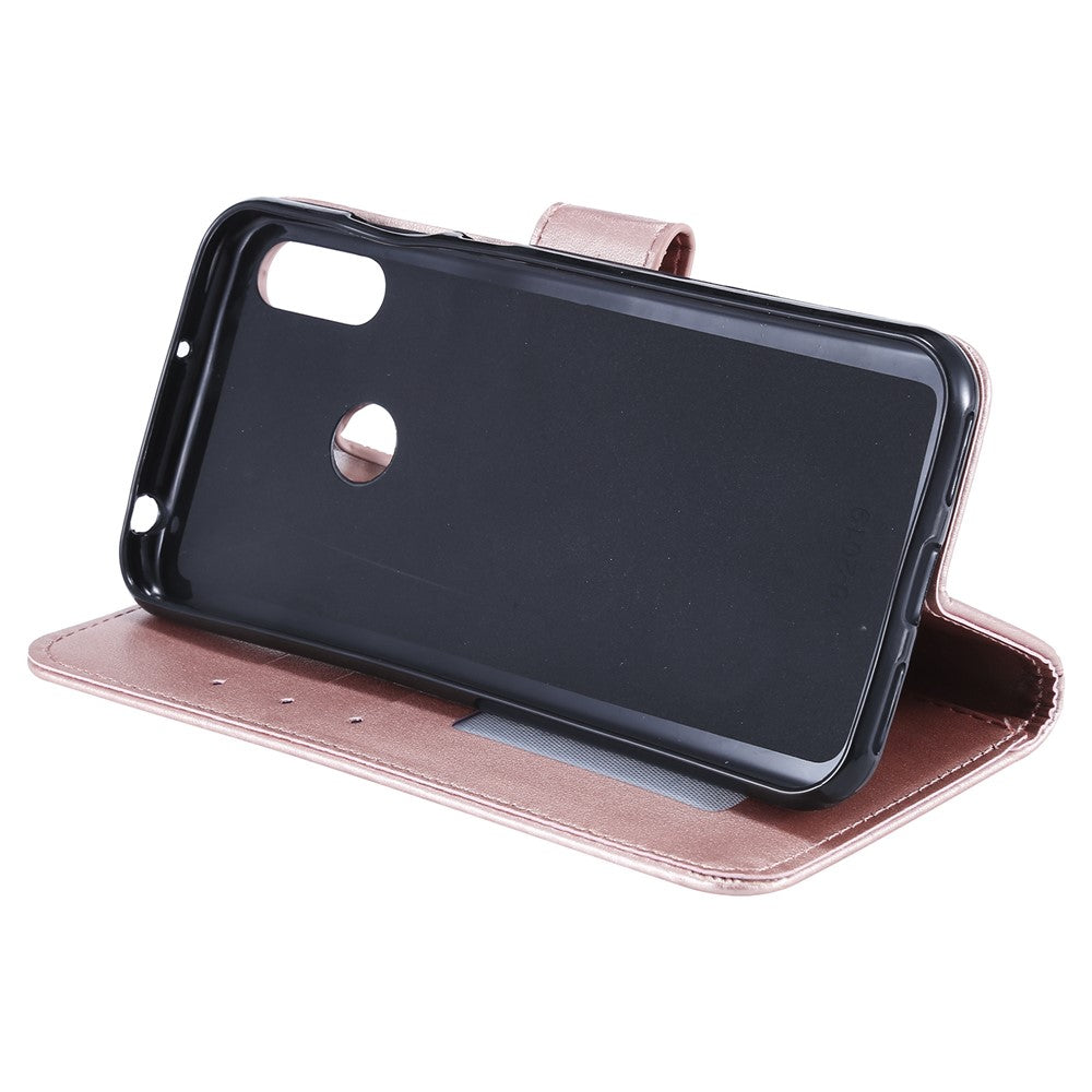 Imprint Mandala Flower Stand Wallet Leather Case for Huawei Y6 (2019, with Fingerprint Sensor)