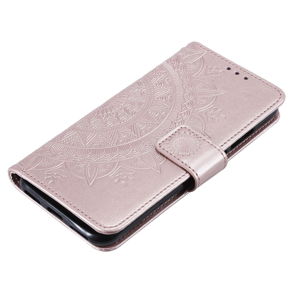 Imprint Mandala Flower Stand Wallet Leather Case for Huawei Y6 (2019, with Fingerprint Sensor)
