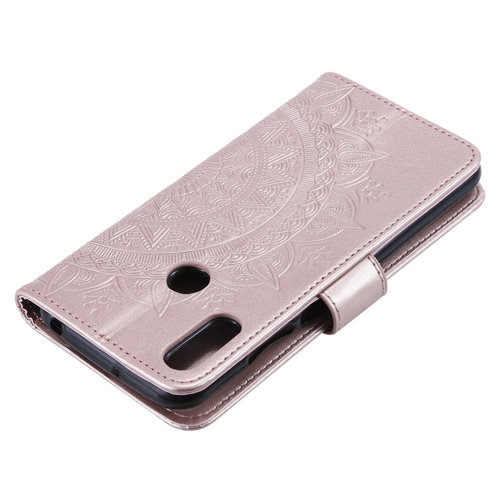 Imprint Mandala Flower Stand Wallet Leather Case for Huawei Y6 (2019, with Fingerprint Sensor)