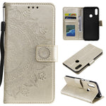 Imprint Mandala Flower Stand Wallet Leather Case for Huawei Y6 (2019, with Fingerprint Sensor)