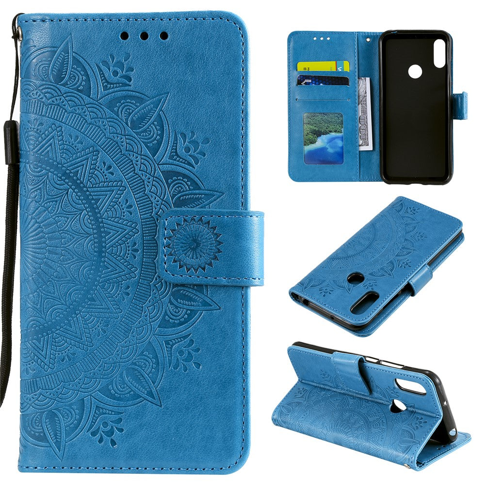 Imprint Mandala Flower Stand Wallet Leather Case for Huawei Y6 (2019, with Fingerprint Sensor)