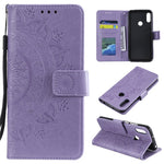 Imprint Mandala Flower Stand Wallet Leather Case for Huawei Y6 (2019, with Fingerprint Sensor)