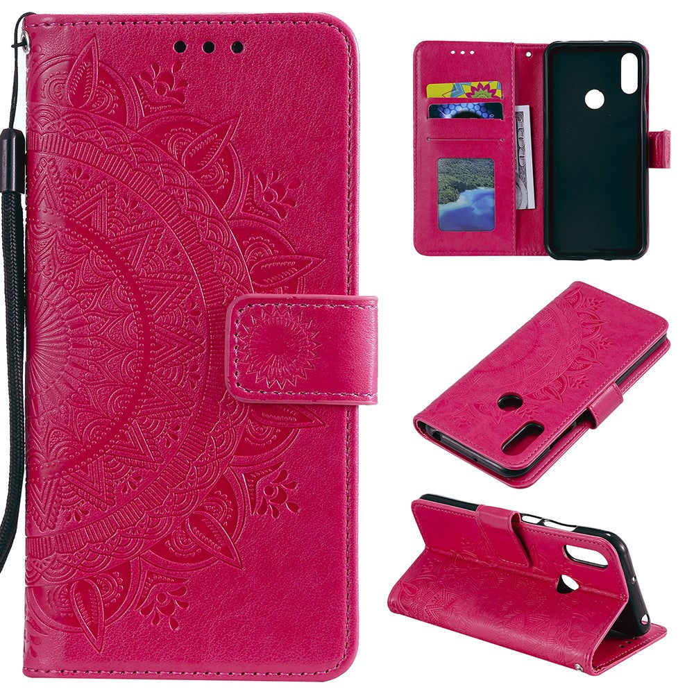 Imprint Mandala Flower Stand Wallet Leather Case for Huawei Y6 (2019, with Fingerprint Sensor)