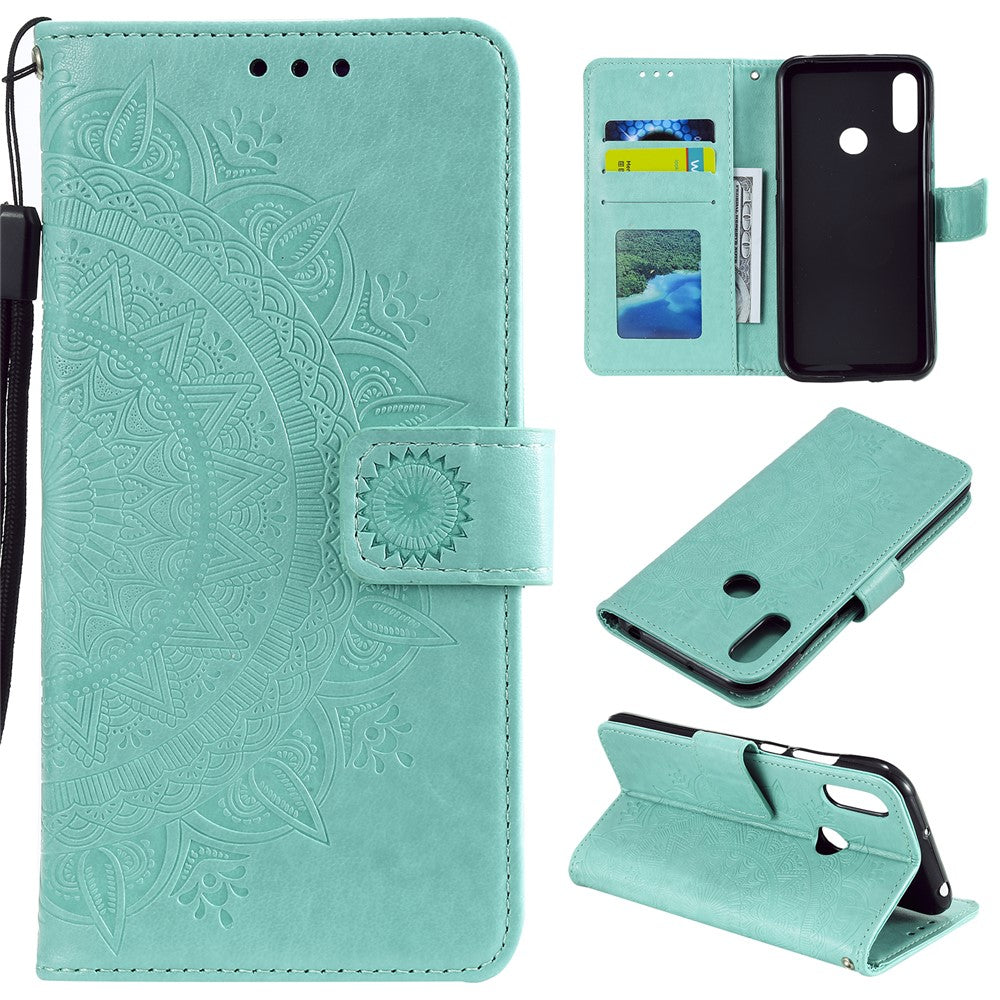 Imprint Mandala Flower Stand Wallet Leather Case for Huawei Y6 (2019, with Fingerprint Sensor)