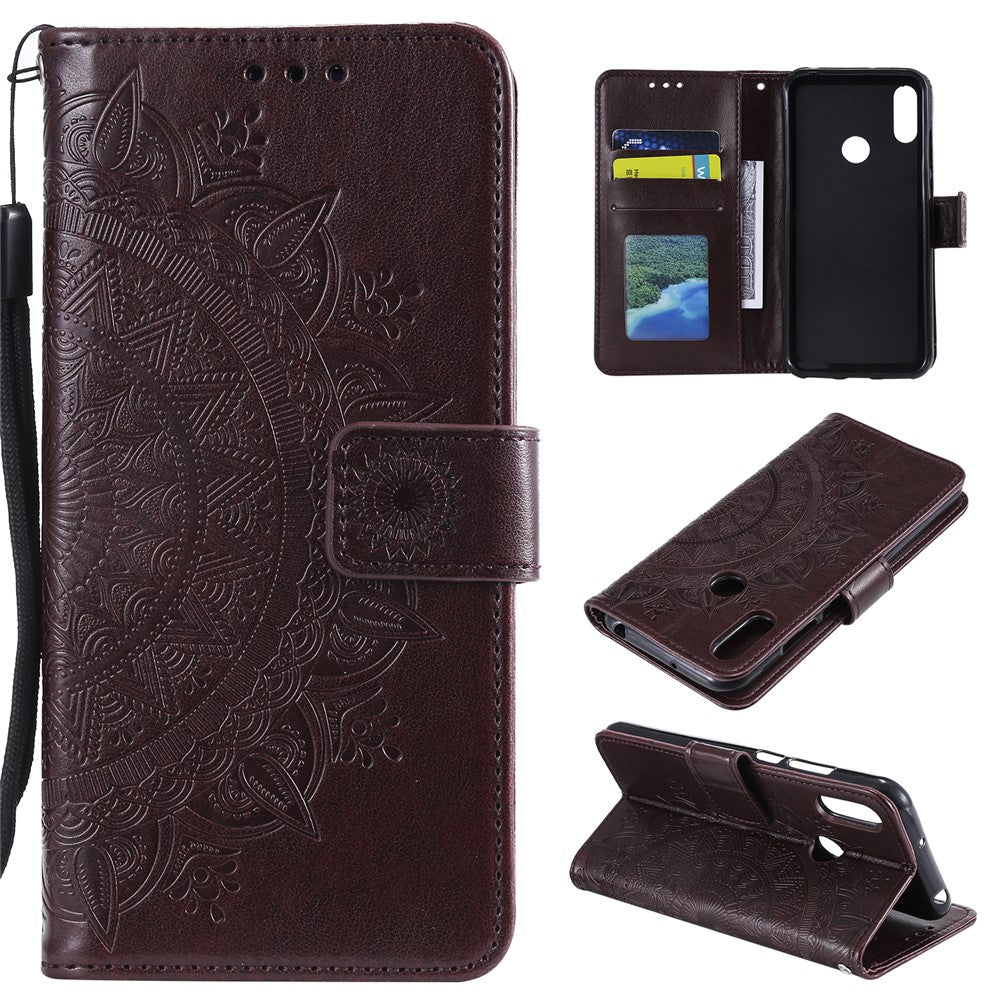 Imprint Mandala Flower Stand Wallet Leather Case for Huawei Y6 (2019, with Fingerprint Sensor)