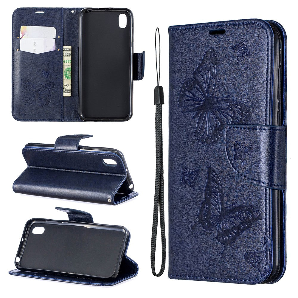 Läderfodral med fjärilsmotiv i läder för Huawei Y5 (2019) / Honor 8S