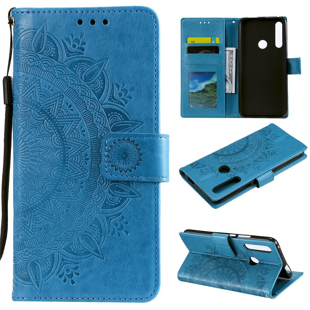 Läderplånboksfodral med tryckmönster och blommotiv till Huawei Honor 9X (Global)/P Smart Z/Y9 Prime 2019/Enjoy 10 Plus