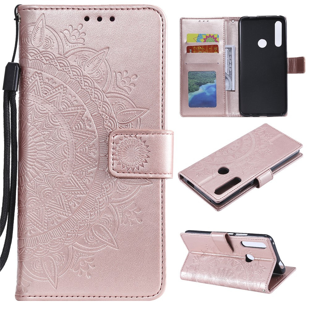 Läderplånboksfodral med tryckmönster och blommotiv till Huawei Honor 9X (Global)/P Smart Z/Y9 Prime 2019/Enjoy 10 Plus