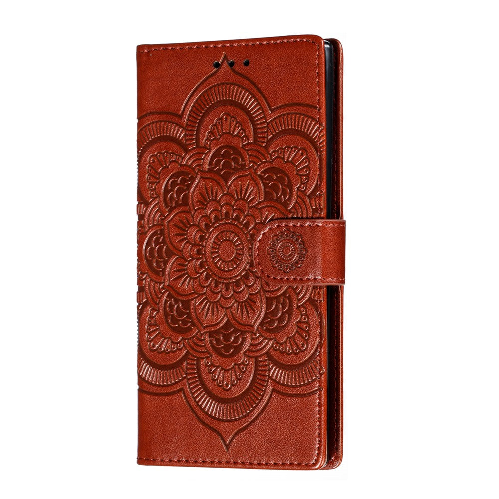 Imprint Mandala Blomsterstativ Pung Læder Etui Cover til Samsung Galaxy Note 10 / Note 10 5G - Panda Plus / 10 Plus 5G