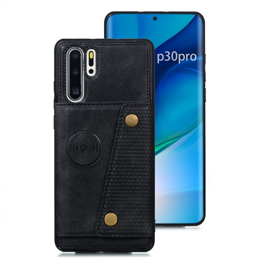 Stativ Korthållare PU-läderbelagt TPU-skal [Inbyggt fordonsmagnetiskt ark] för Huawei P30 Pro