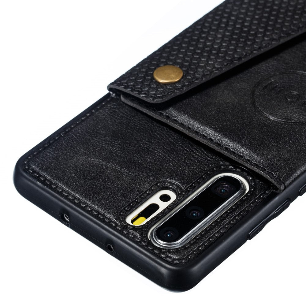 Stativ Korthållare PU-läderbelagt TPU-skal [Inbyggt fordonsmagnetiskt ark] för Huawei P30 Pro