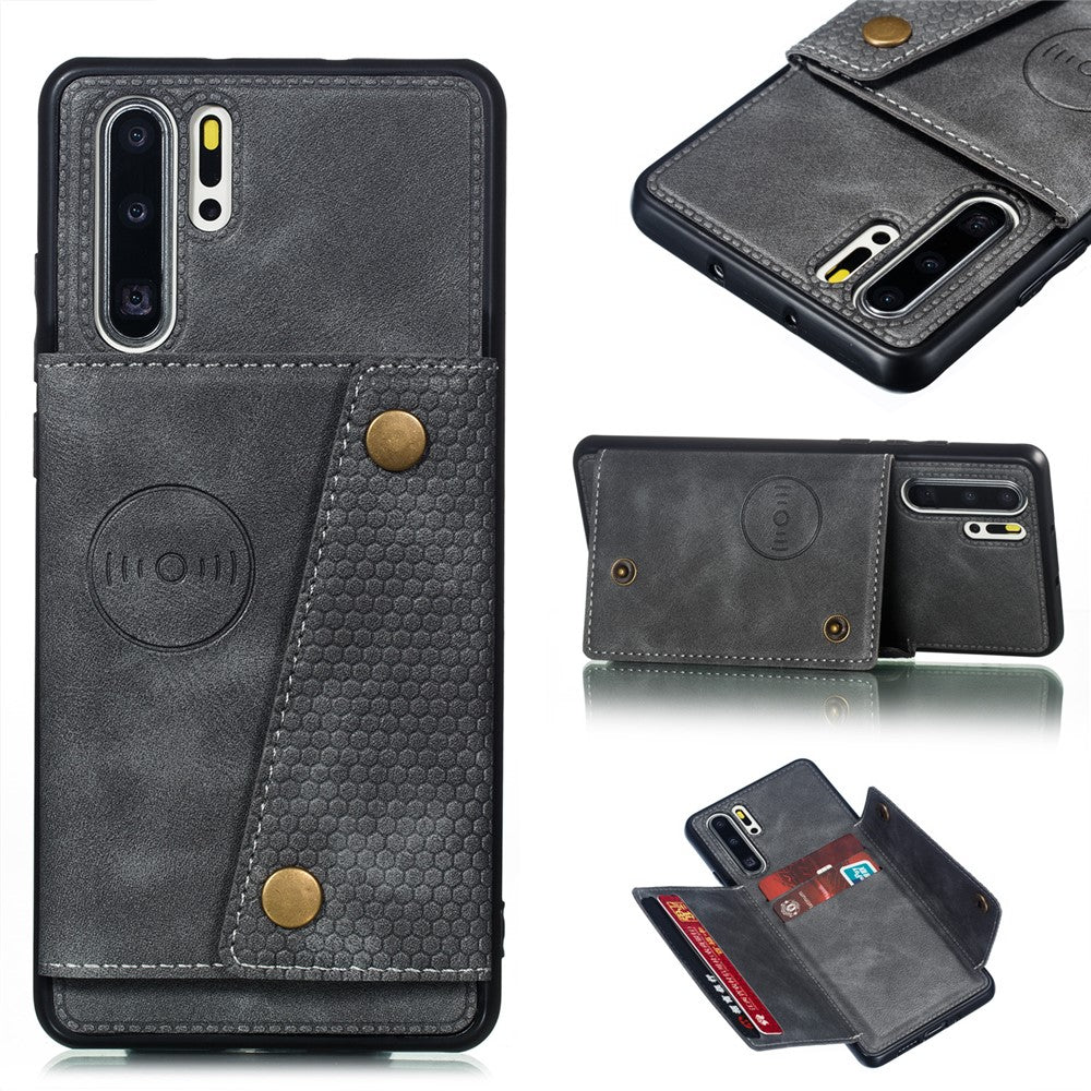 Stativ Korthållare PU-läderbelagt TPU-skal [Inbyggt fordonsmagnetiskt ark] för Huawei P30 Pro