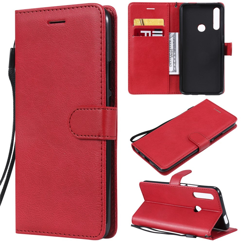 For Huawei Honor 9X (Global) /  P Smart Z / Y9 Prime 2019 / Enjoy 10 Plus Case Solid Color Leather Mobile Cover Wallet Stand with Strap