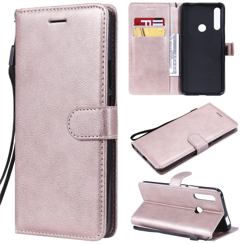 For Huawei Honor 9X (Global) /  P Smart Z / Y9 Prime 2019 / Enjoy 10 Plus Case Solid Color Leather Mobile Cover Wallet Stand with Strap