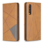Geometriskt mönster Läderfodral med stativ och korthållare för Huawei P30