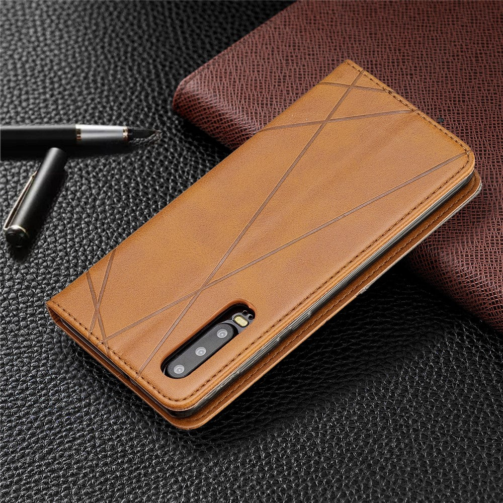 Geometriskt mönster Läderfodral med stativ och korthållare för Huawei P30