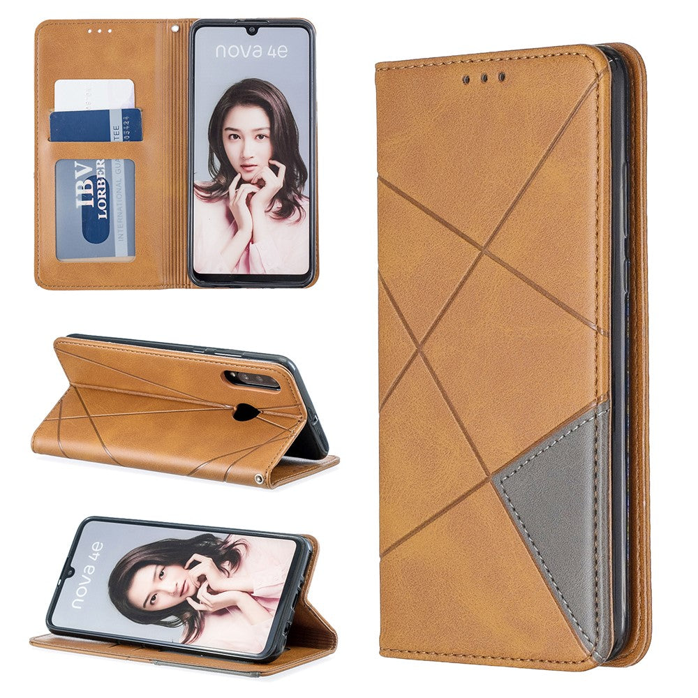 Geometriskt mönster Läderfodral med stativ och korthållare för Huawei P30 Lite