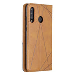 Geometriskt mönster Läderfodral med stativ och korthållare för Huawei P30 Lite
