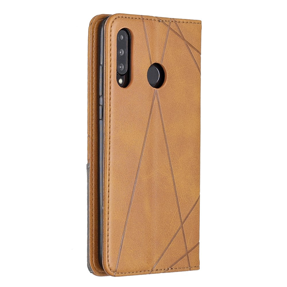 Geometriskt mönster Läderfodral med stativ och korthållare för Huawei P30 Lite