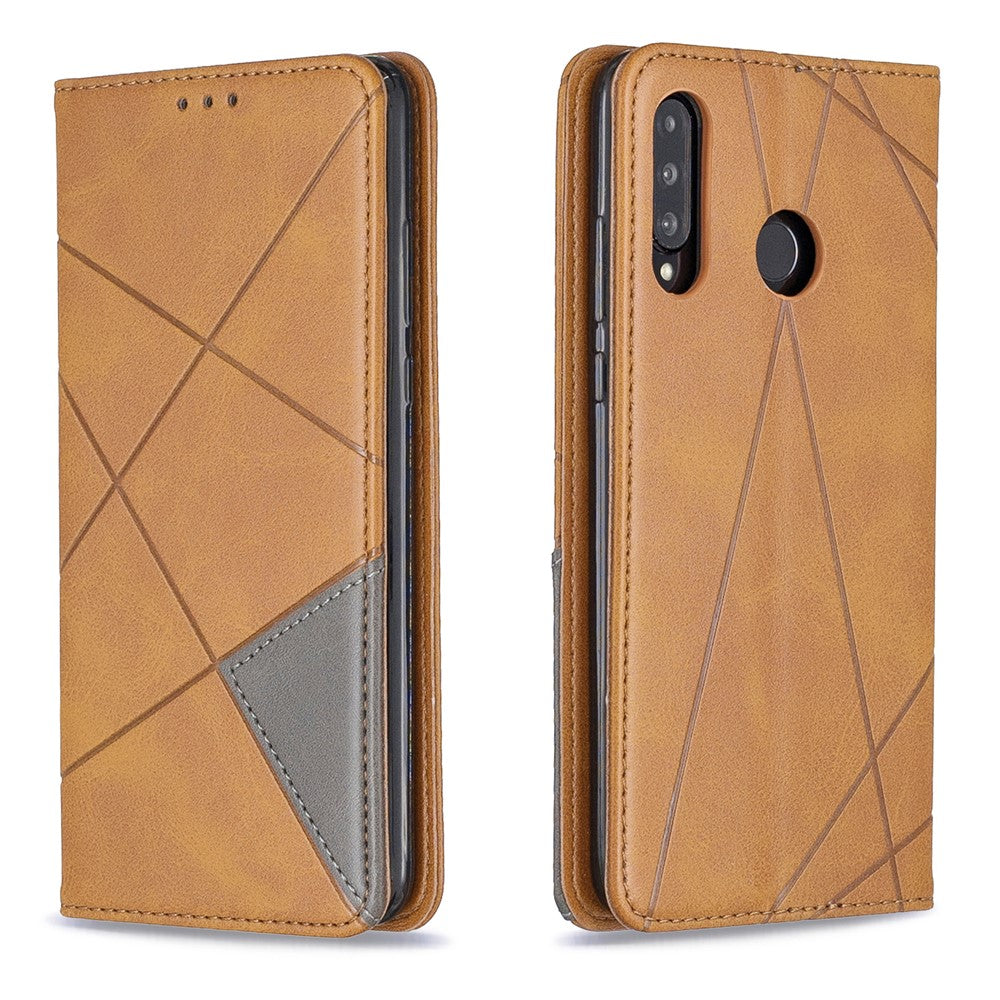 Geometriskt mönster Läderfodral med stativ och korthållare för Huawei P30 Lite