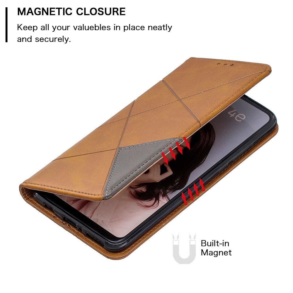 Geometriskt mönster Läderfodral med stativ och korthållare för Huawei P30 Lite