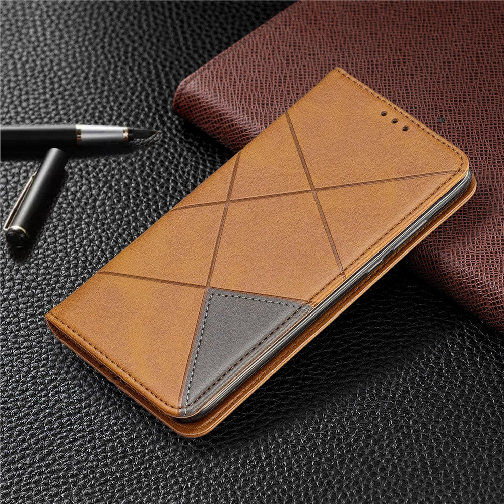 Geometriskt mönster Läderfodral med stativ och korthållare för Huawei P30 Lite