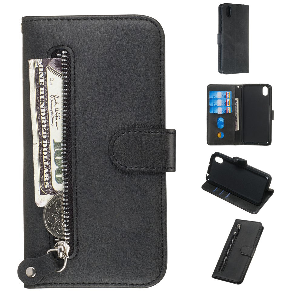 Zipper Wallet Leather Stand Phone Casing for Huawei Y5 (2019) / Honor 8S