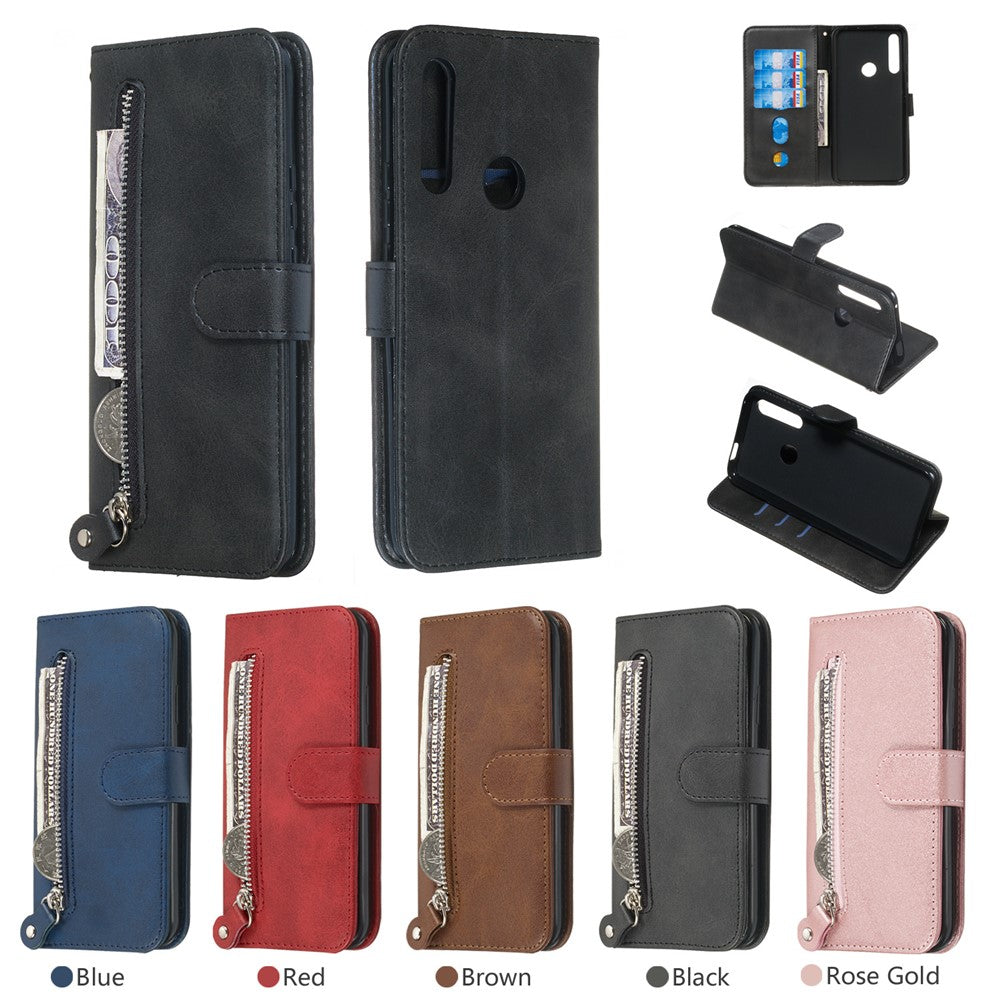 Zipper Pocket Flip Leather Wallet Case for Huawei Honor 9X (Global)/ P Smart Z/Y9 Prime/ Enjoy 10 Plus