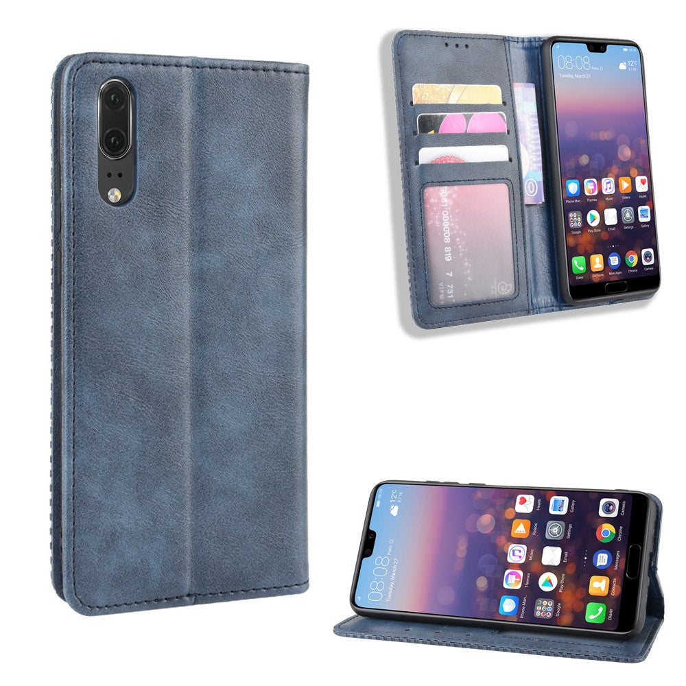 Retro PU-läder plånboksfodral till mobil med stativ till Huawei P20
