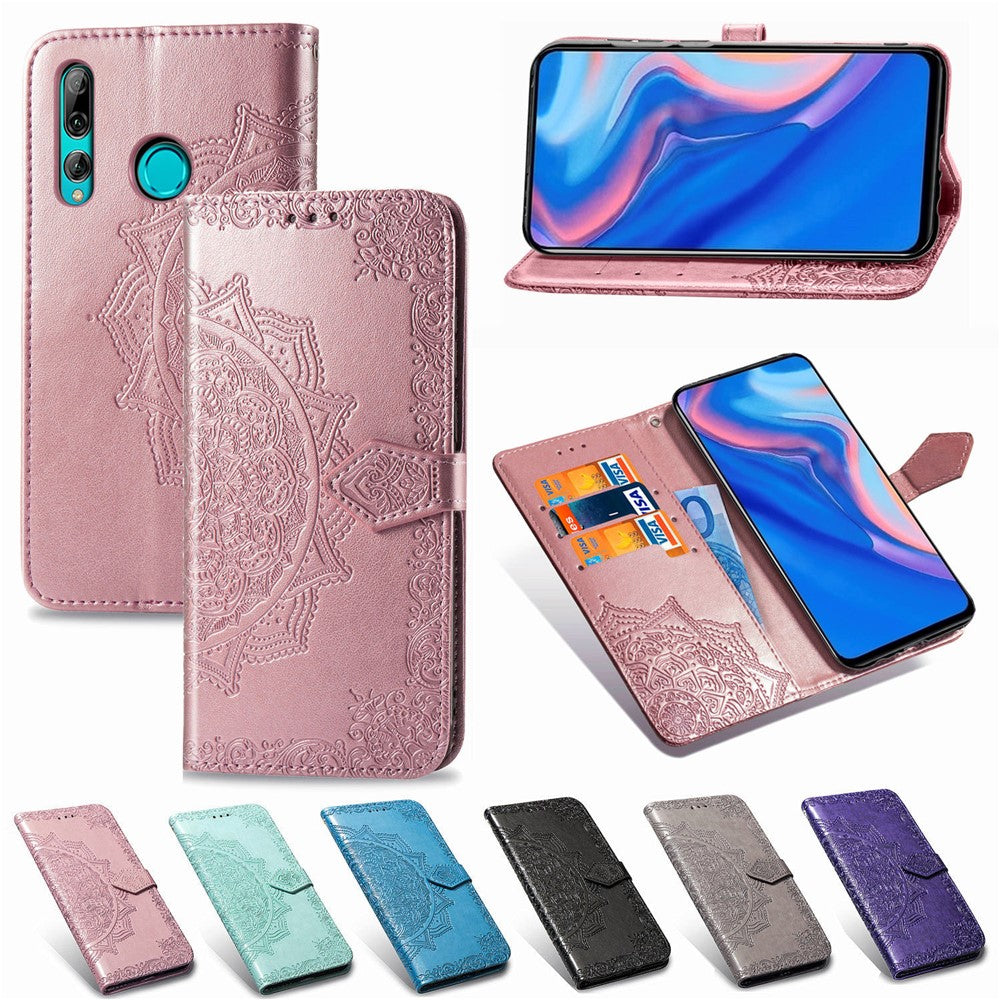 Läderplånboksfodral med präglad mandala och blomma till Huawei Honor 9X (Global)/ Y9 Prime 2019/Enjoy 10 Plus
