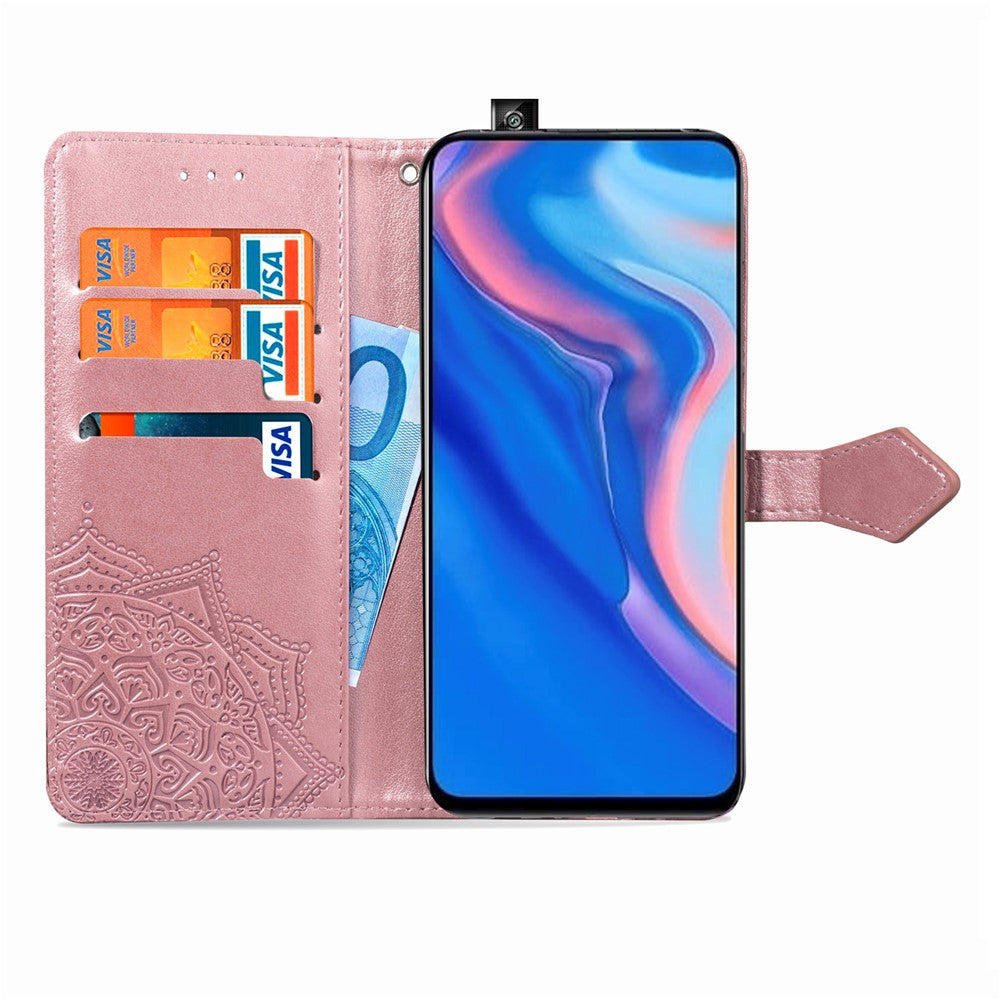 Läderplånboksfodral med präglad mandala och blomma till Huawei Honor 9X (Global)/ Y9 Prime 2019/Enjoy 10 Plus