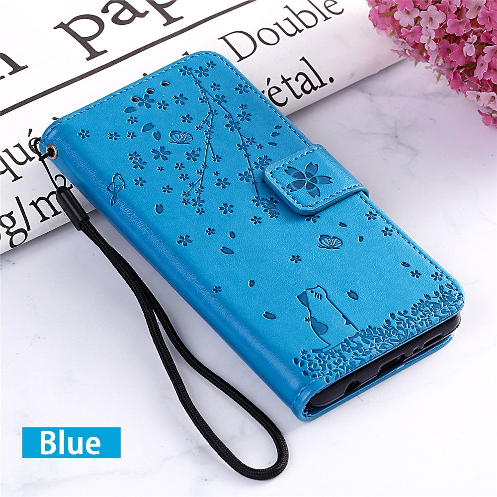 Imprint Flower Leather Wallet Cell Phone Casing Shell for Huawei Y7 (2019)