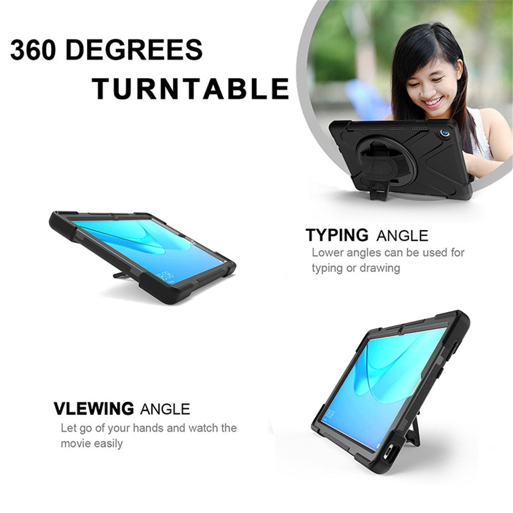 360 graders vridbart stöd PC + silikonkomboskal med handhållarrem och pennfack för Huawei MediaPad M5 10 (10.8") / M5 (Pro) 10.8"