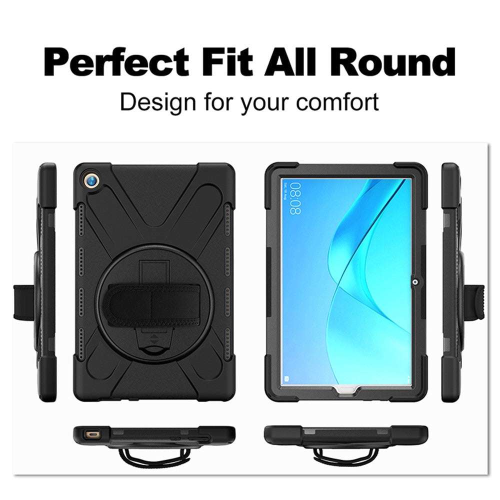 360 graders vridbart stöd PC + silikonkomboskal med handhållarrem och pennfack för Huawei MediaPad M5 10 (10.8") / M5 (Pro) 10.8"