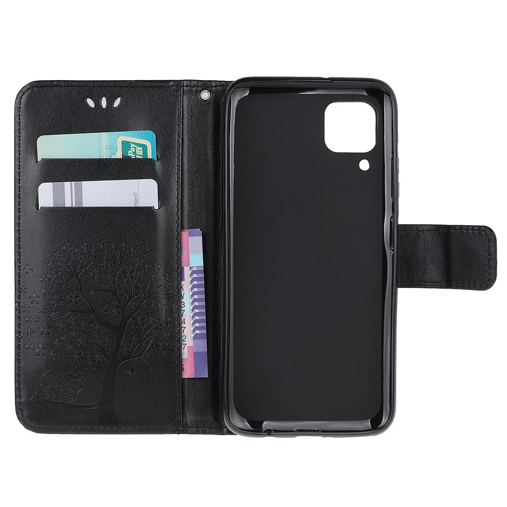 Huawei P40 Lite/nova 7i/nova 6 SE Imprint Tree Owl Läderplånboksfodral