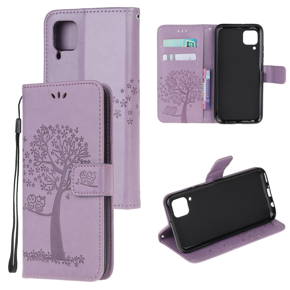 Huawei P40 Lite/nova 7i/nova 6 SE Imprint Tree Owl Läderplånboksfodral