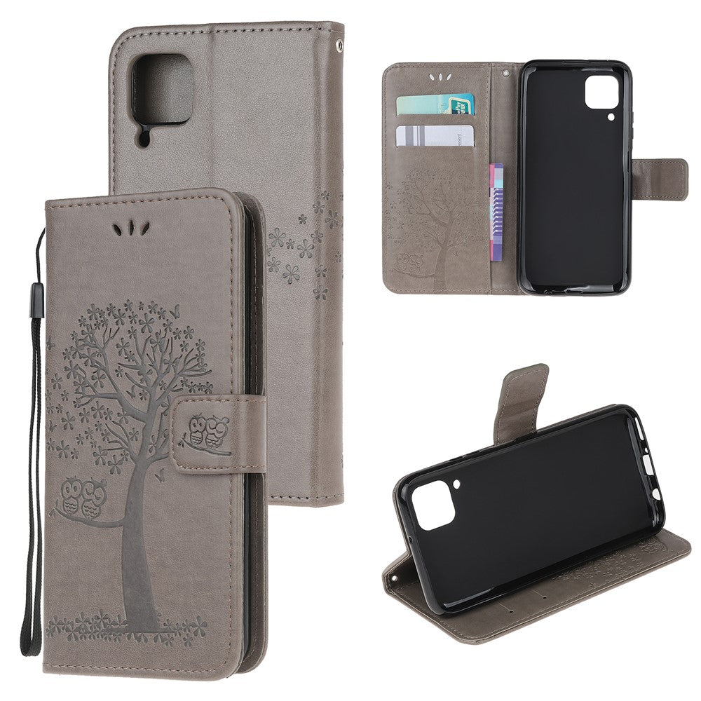 Huawei P40 Lite/nova 7i/nova 6 SE Imprint Tree Owl Läderplånboksfodral