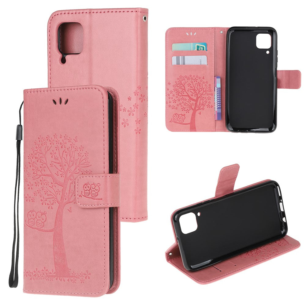 Huawei P40 Lite/nova 7i/nova 6 SE Imprint Tree Owl Läderplånboksfodral
