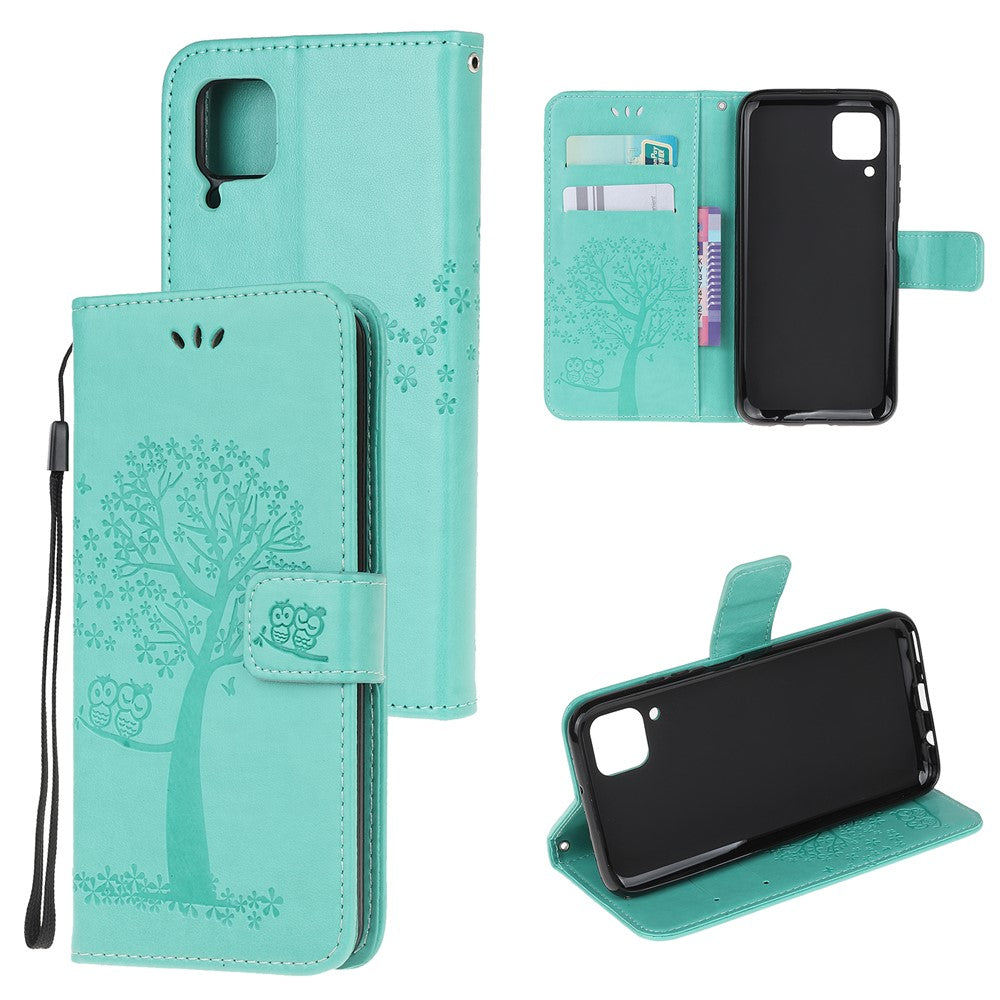 Huawei P40 Lite/nova 7i/nova 6 SE Imprint Tree Owl Läderplånboksfodral