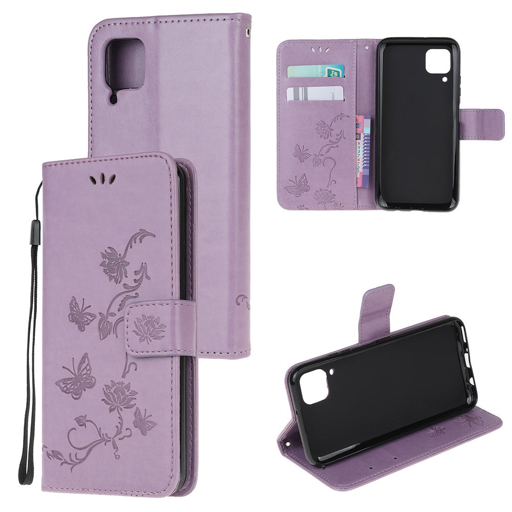 Läderfodral med fjärilsmönster och blommotiv för Huawei P40 Lite/nova 7i/nova 6 SE