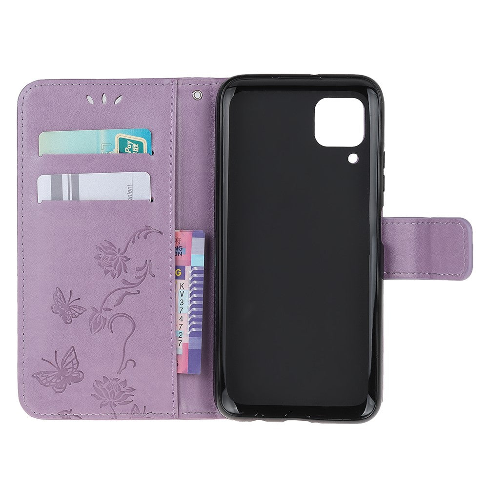 Läderfodral med fjärilsmönster och blommotiv för Huawei P40 Lite/nova 7i/nova 6 SE