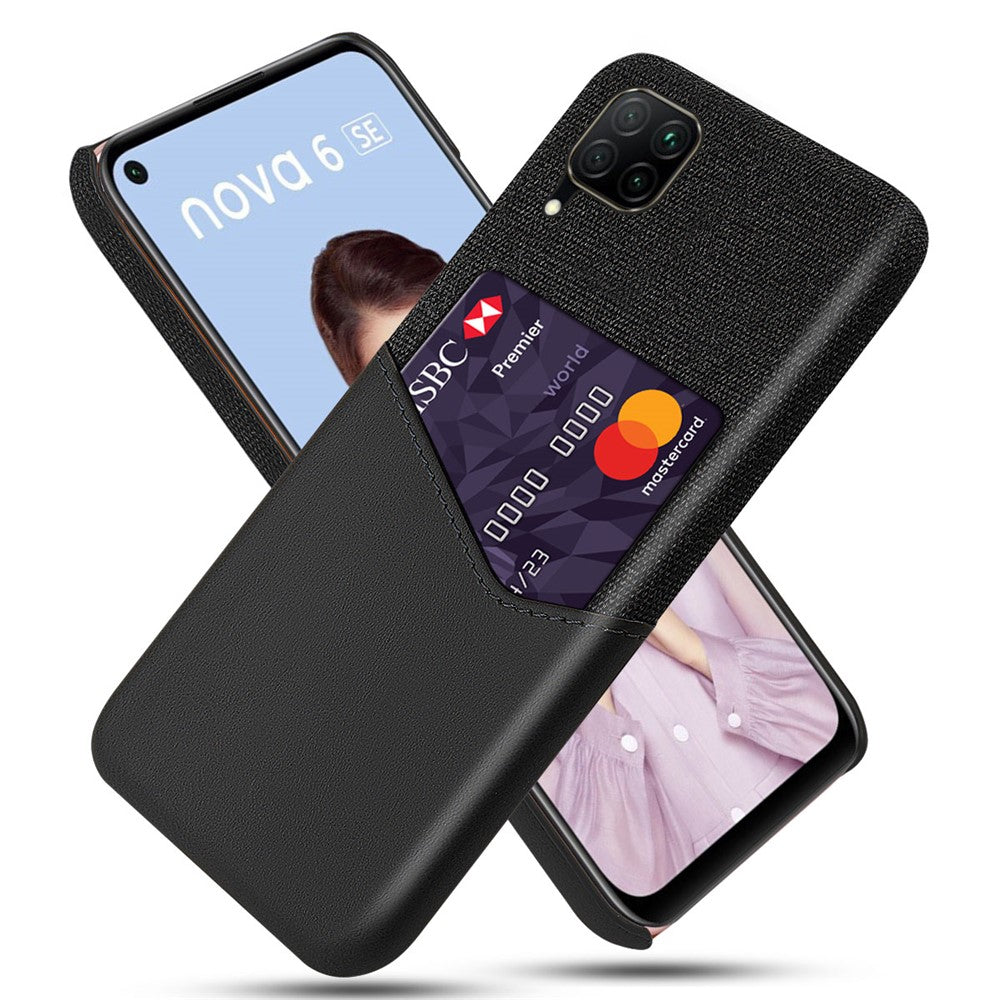 Card Slot Cloth PU Leather Coated PC Cell Phone Case for Huawei P40 lite / nova 6 SE / Nova 7i