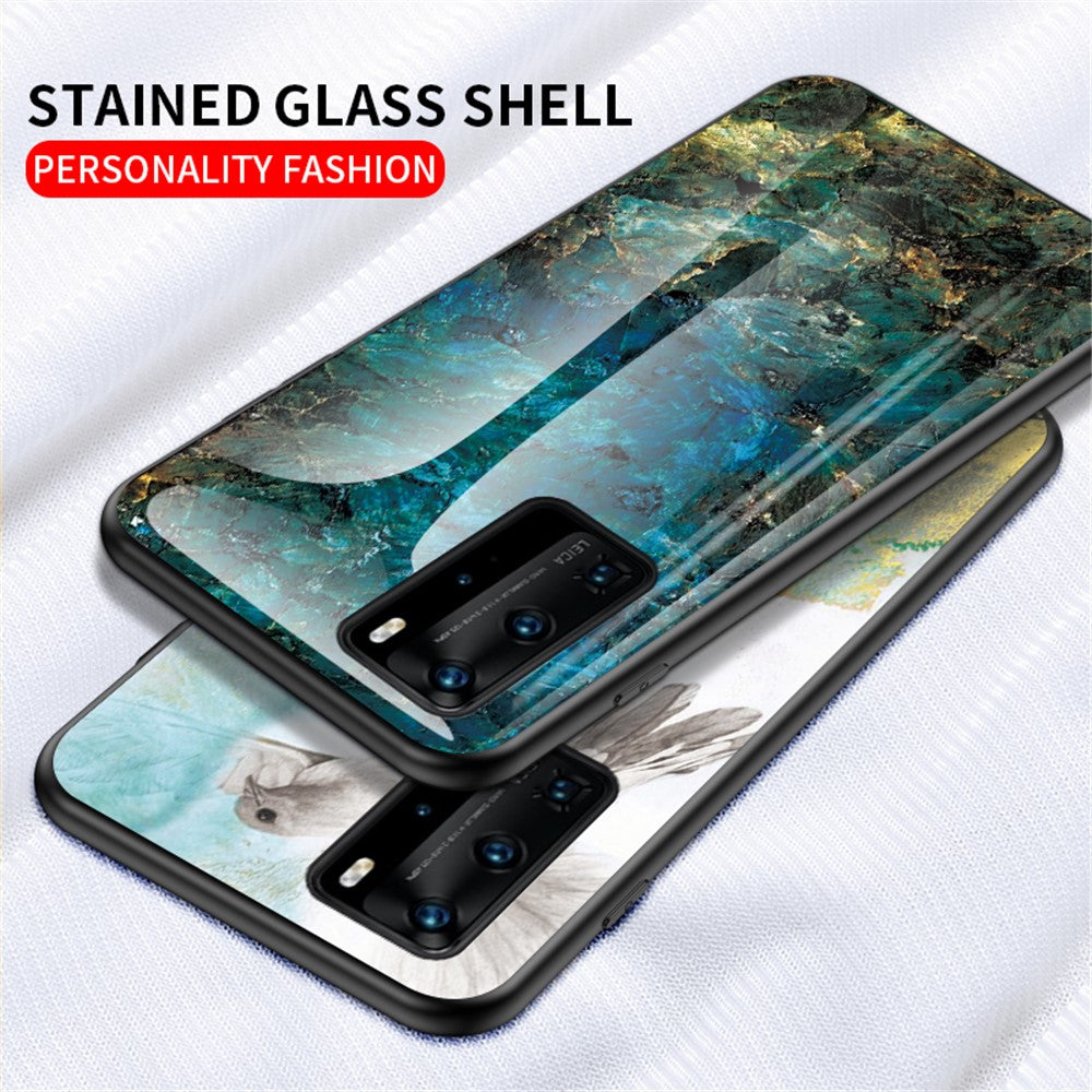 Marmorstruktur i härdat glas + PC + TPU hybridskal för Huawei P40 Pro