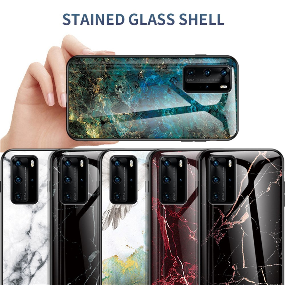 Marmorstruktur i härdat glas + PC + TPU hybridskal för Huawei P40 Pro