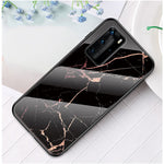 Marmorstruktur Härdat Glas + PC + TPU Hybrid Skal för Huawei P40 Pro
