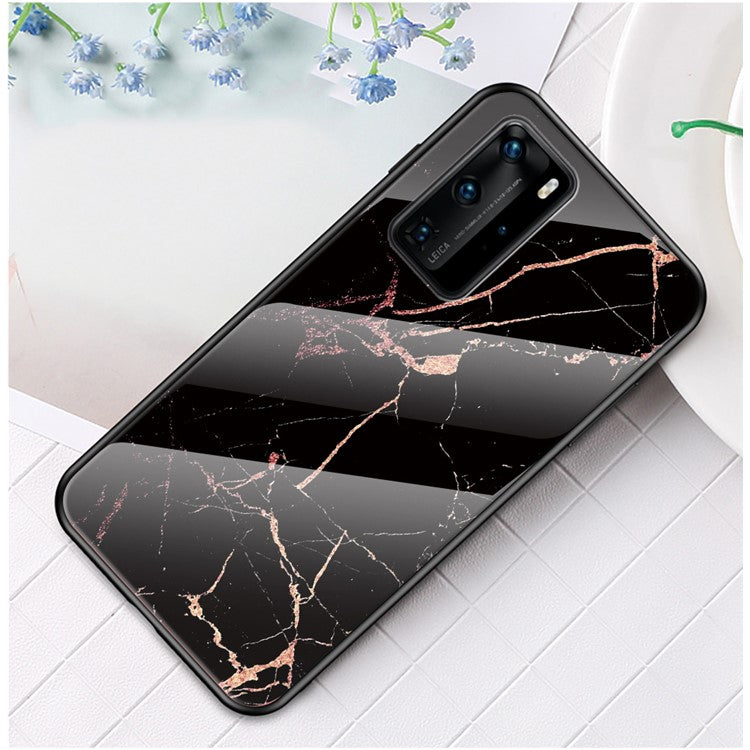 Marmorstruktur Härdat Glas + PC + TPU Hybrid Skal för Huawei P40 Pro
