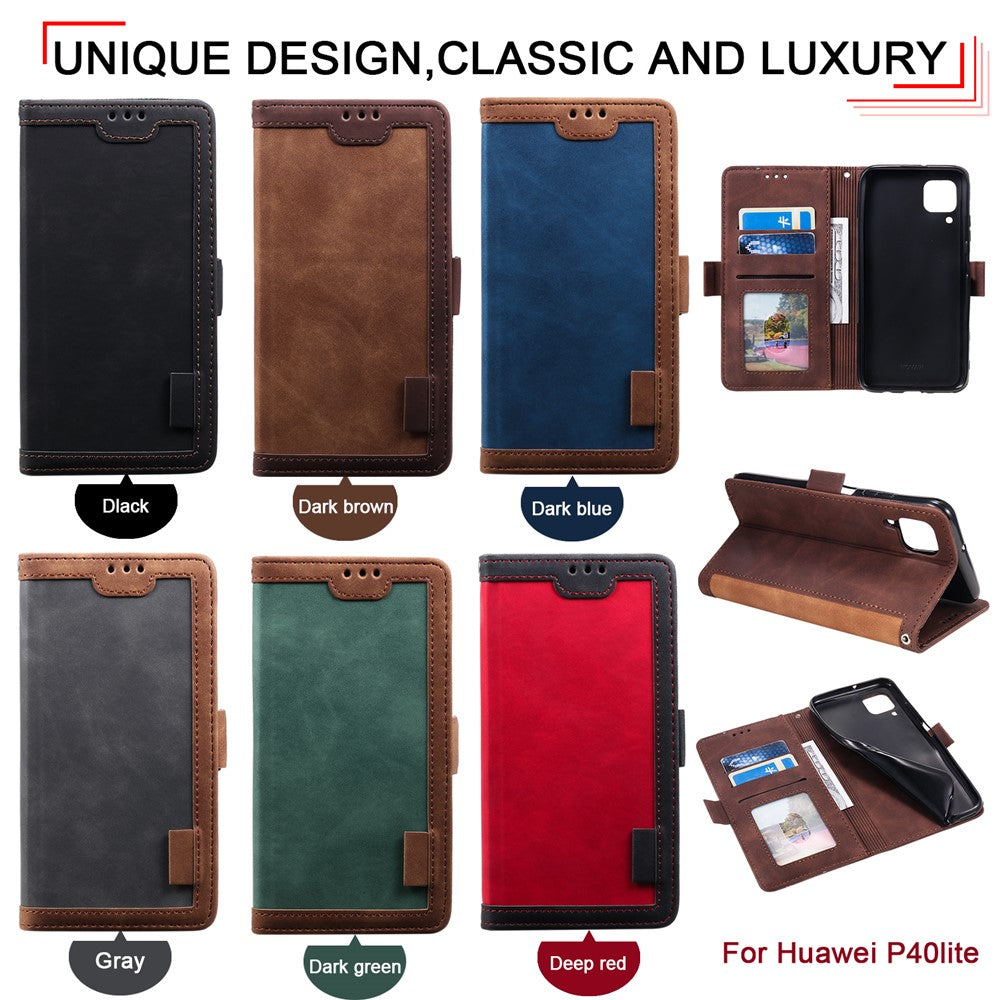 Retro Style Splicing Leather Wallet Cover Stand Phone Case for Huawei P40 lite/nova 6 SE/Nova 7i