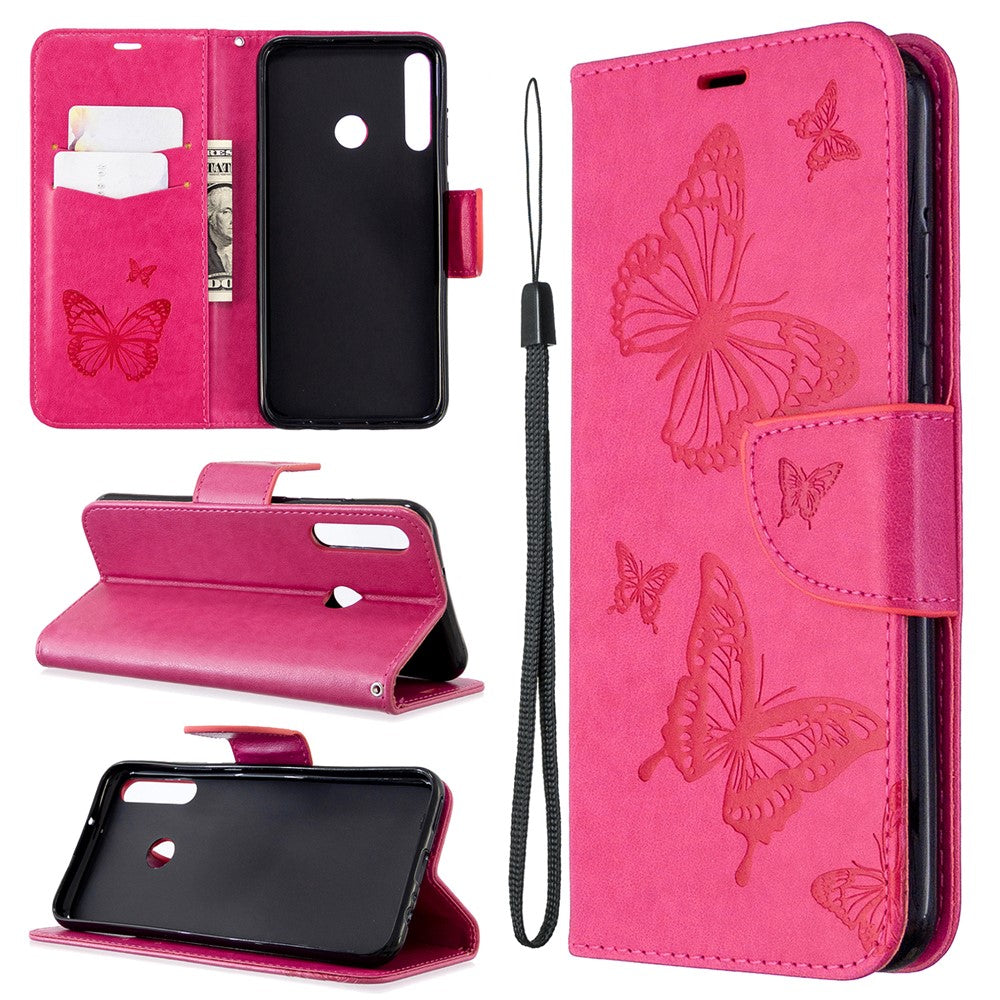Läderfodral med fjärilsmotiv för Huawei P40 Lite E / Y7p