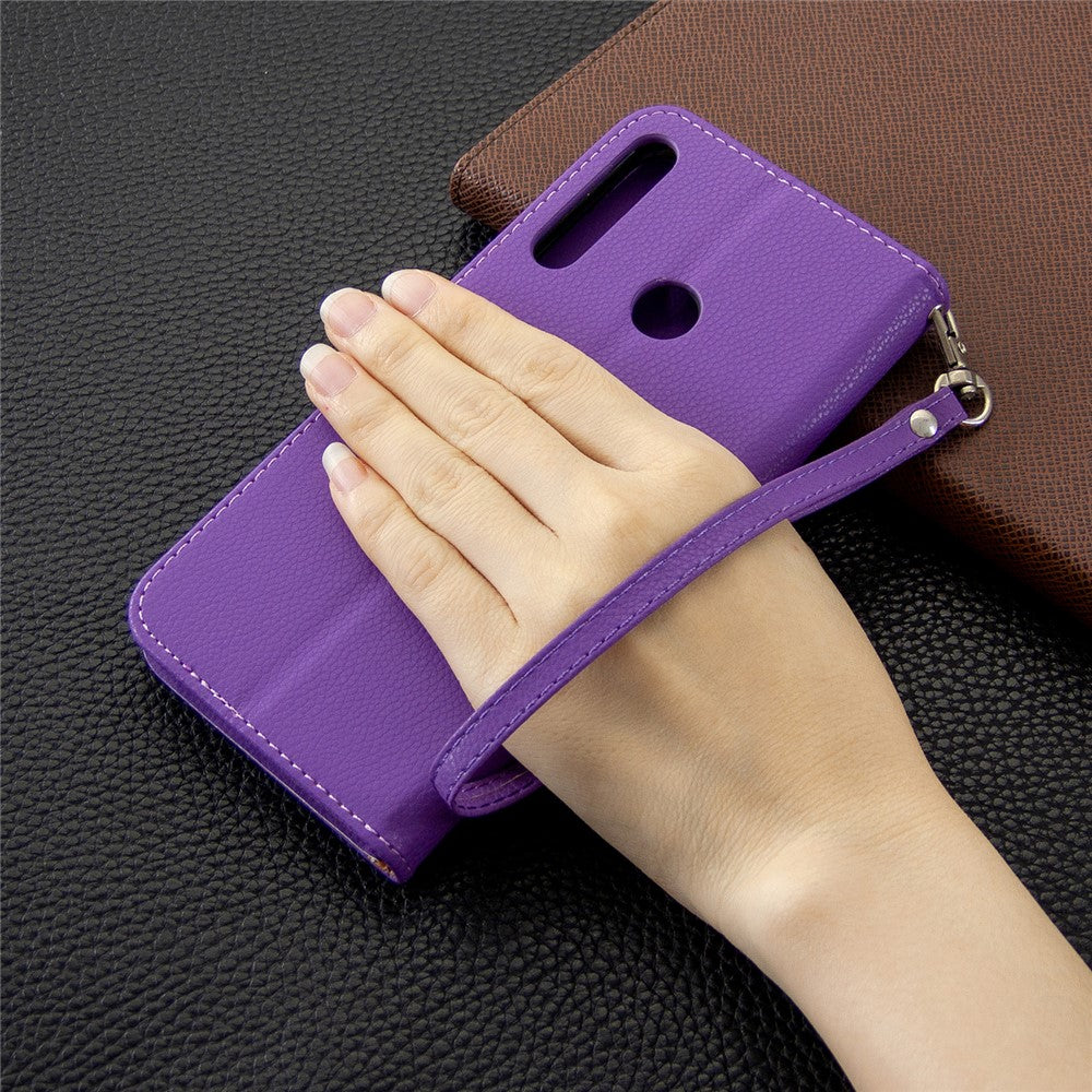 Litchi Skin Wallet Leather Phone Case with Strap for Huawei P40 lite E/Y7p/Honor 9C